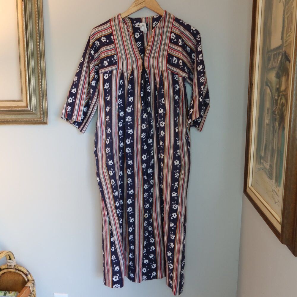Neiman Marcus Dress Vintage Womens M V-Neck 3/4 Sleeve Floral